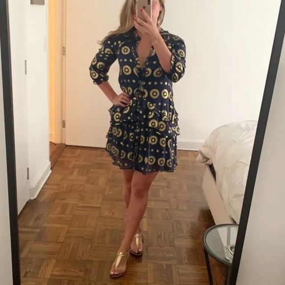 SALONI
Navy Gold Tilly Ruffle Dress in size 4 - Picture 1 of 12
